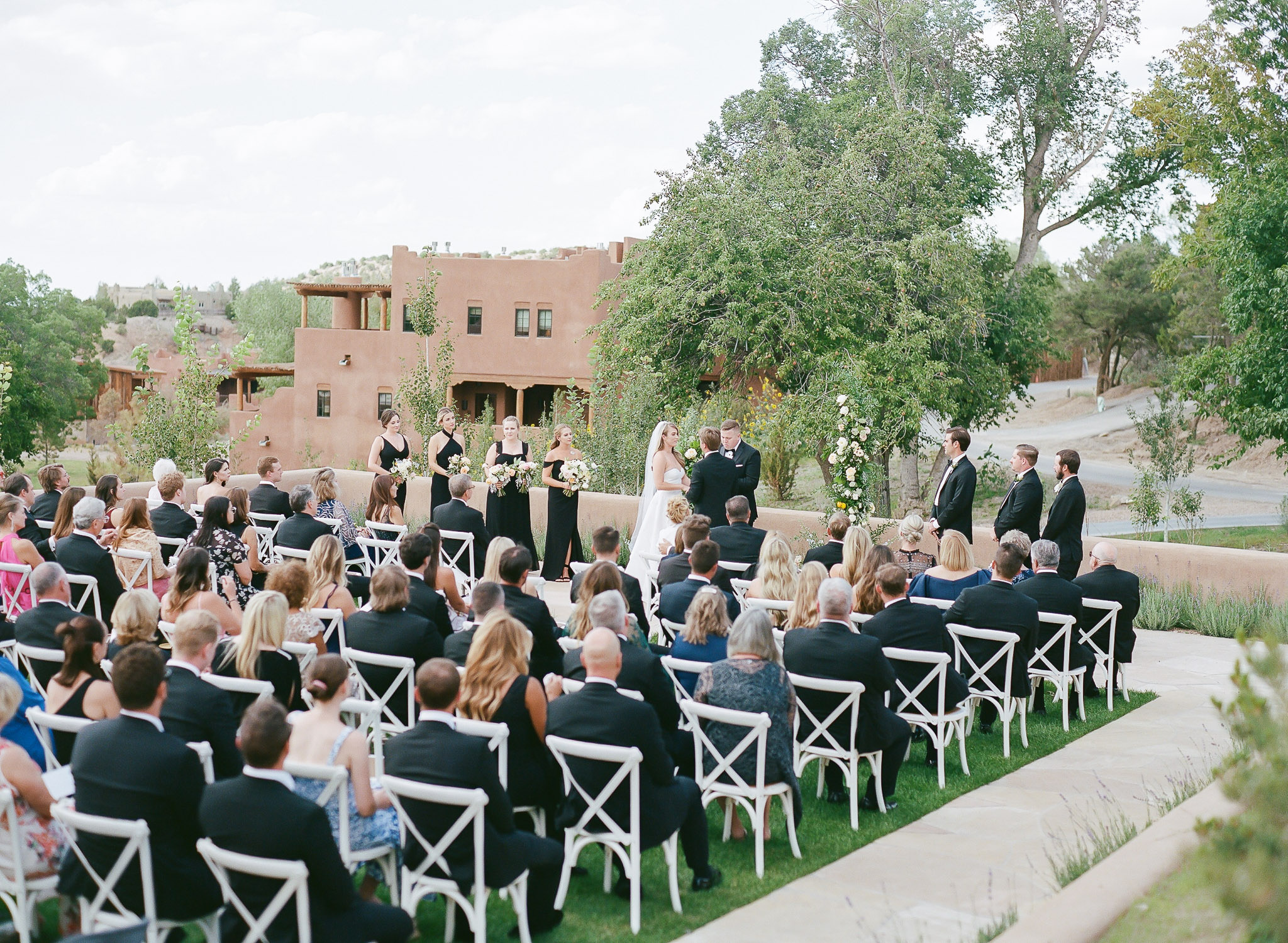 Wide shot of a wedding ceremony in Santa Fe New Mexico.