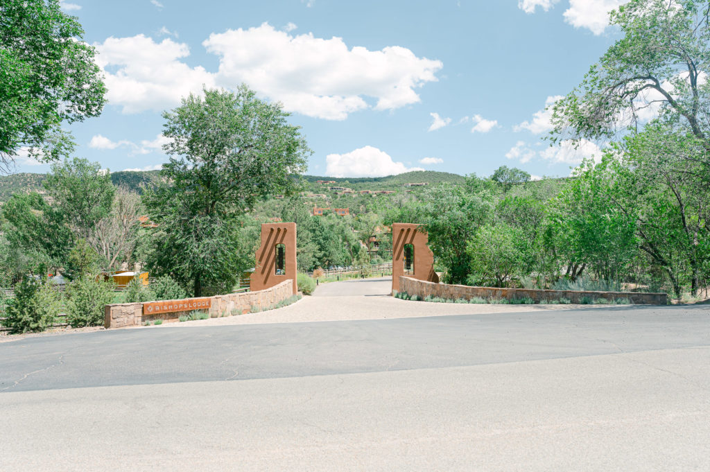 Adobe entrance to Bishops Lodge in Santa Fe.