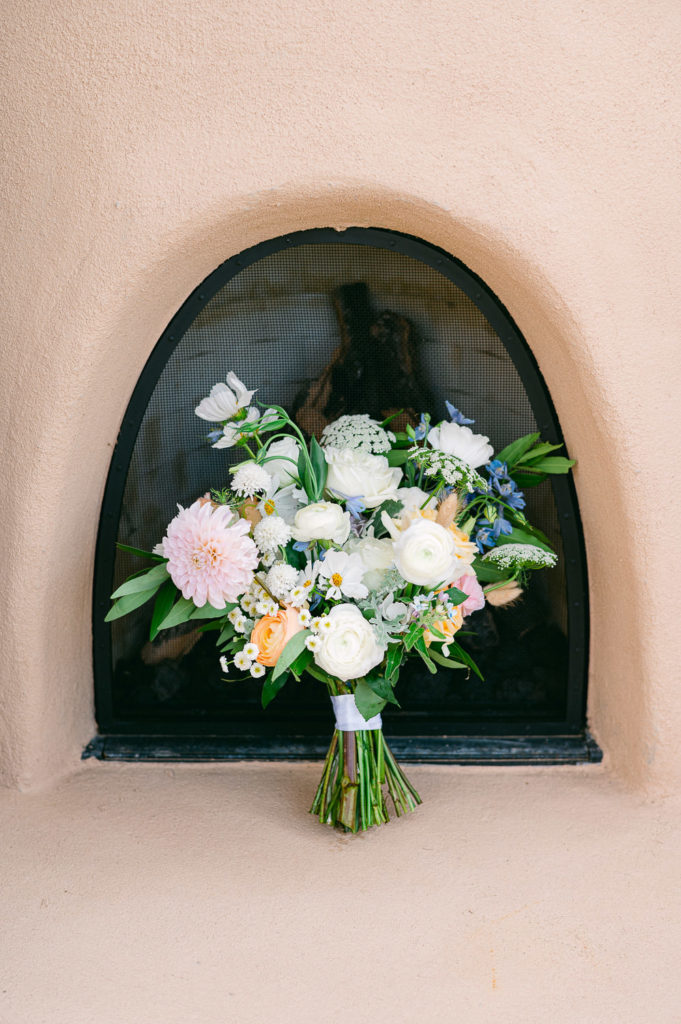 Wedding bouquet in fireplace